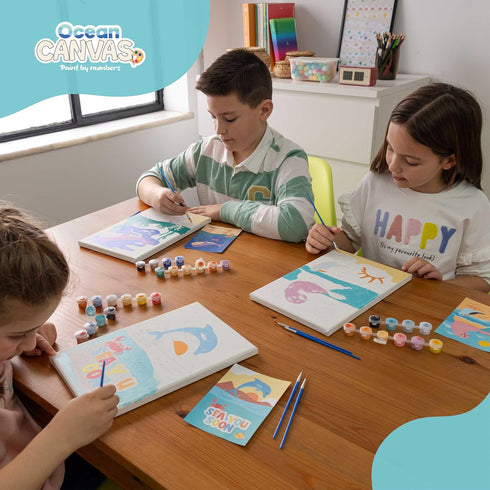 BONNYCO Paint by Numbers Kit for Kids - Sea Animals Pack of 3 Canvas
