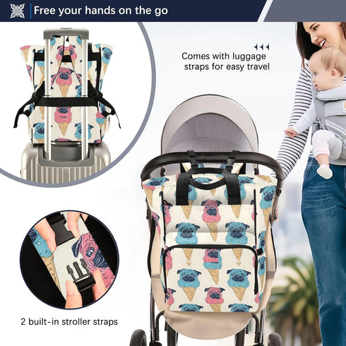 SUABO Backpack Dog Shaped Ice Cream Pattern Baby Diaper Bag Large Bag Waterproof Travel Diaper Bags for Moms and Dads