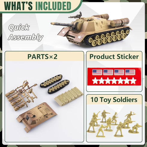 US Army Tank and Army Men Toys Playset, 2pc US Tank Models with 10pc Toy Soldiers, Ideal Military Toy Set