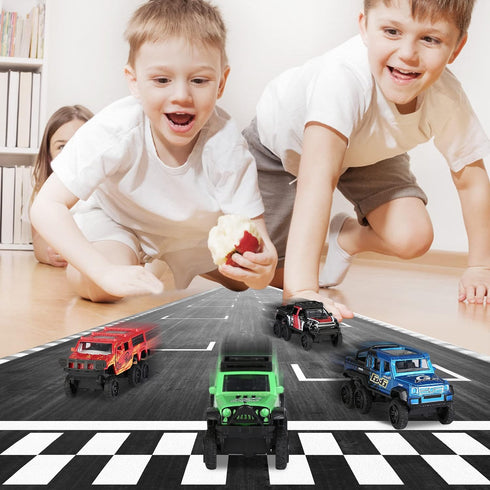 Diecast Toy Trucks 4 Pack, Pull Back Toy Cars with Openable Doors for Boys and Toddlers (Colorful)