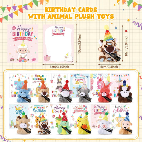 48 Pcs Birthday Mini Animal Plush Toy with Birthday Hats, Stuffed Animal Bulk for Kids, Classroom Reward Gifts