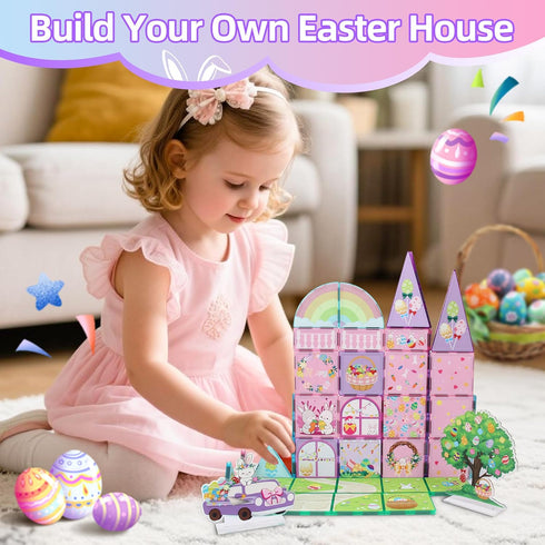 54 MAYAPHILOS PCS Magnetic Tiles, Magnetic Building Blocks with Rabbit, Carrot, Easter Egg Pattern, Construction