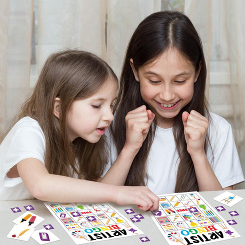 Artist Party Bingo Game, 24 Player Art Bingo Cards Set for Family Activities, Painting Party Supplies