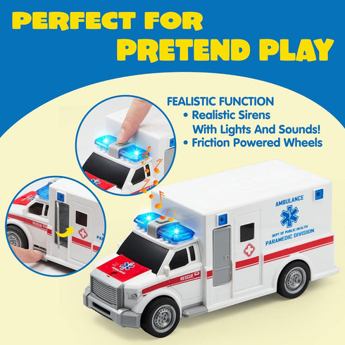 3 4 5 6 7 Set, Playset, 3-9 JOYIN Toddler Truck Toys for Year Old Boys - Police Car Toy Emergency Vehicle Friction