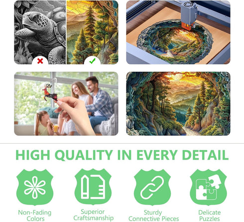 Wooden Puzzles for Adults, 3D Vision Effects Cave Forest Jigsaw Puzzles, Unique Shape Hill Sunset Landscape (300 pcs)