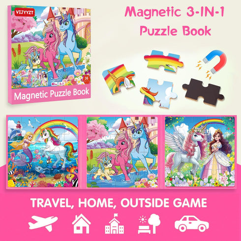 VIJYYZT 3-5 20 4-6, 3 4 5 Unicorn Mermaid Princess Magnetic Puzzles for Toddlers Girls, Pieces Travel Puzzles for Kids