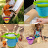 POUYRBA Set 3Pcs Collapsible Beach Bucket and Shovel for Kids, Foldable Sand Toys with Mesh Bag, Portable Sand Buckets