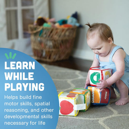 12 Constructive Playthings Customizable Stacking Block Toys with Clear Pockets for Ages Months+, Toddler Soft Foam