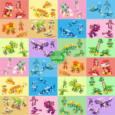 24 Pack 72 Set, 6-12 Dinosaur Party Favors for Kids - Kinds of Animals Building Block Toy Goodie Bags Fillers Classroom