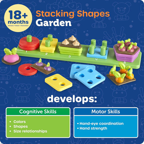 Learning Resources Stacking Shapes Garden, Fine Motor Skills, Stacking and Sorting Puzzle Board, Montessori Toddler