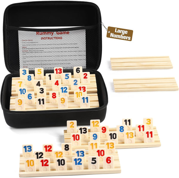 Rummy Cube 6 Player Edition with 6 Wooden Racks/Trays, 160 Large Numbers