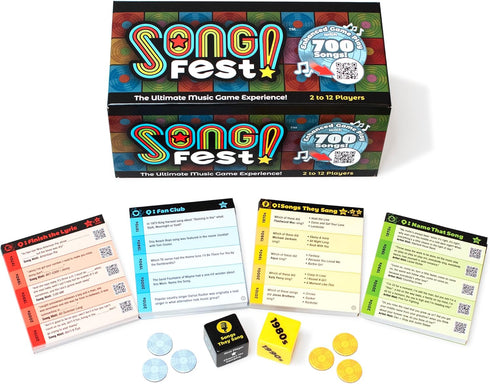 SongFest! Music Trivia Party Game - QR Codes Provide Audio Hints for 5 Decades of Music Memories