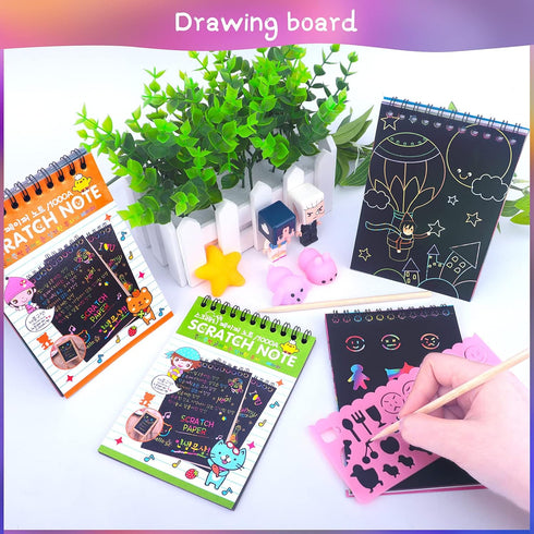 POKONBOY 24 Pack Rainbow Scratch Paper Notebooks, Scratch Note Pads for Kids, Art Party Supplies for Boys and Girls