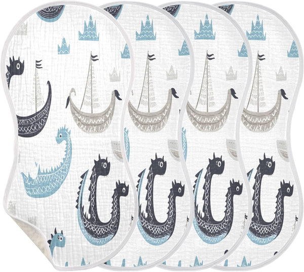 YETTASBIN Viking Dragon Ship Muslin Baby Burp Cloth, Super Soft Absorbent Cotton Burp