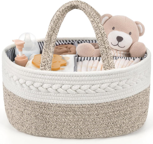 Maliton Extra Large Diaper Caddy Organizer, Cotton Rope Nursery Basket, Portable Organizer