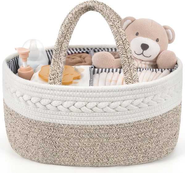 Maliton Extra Large Diaper Caddy Organizer, Cotton Rope Nursery Basket, Portable Organizer