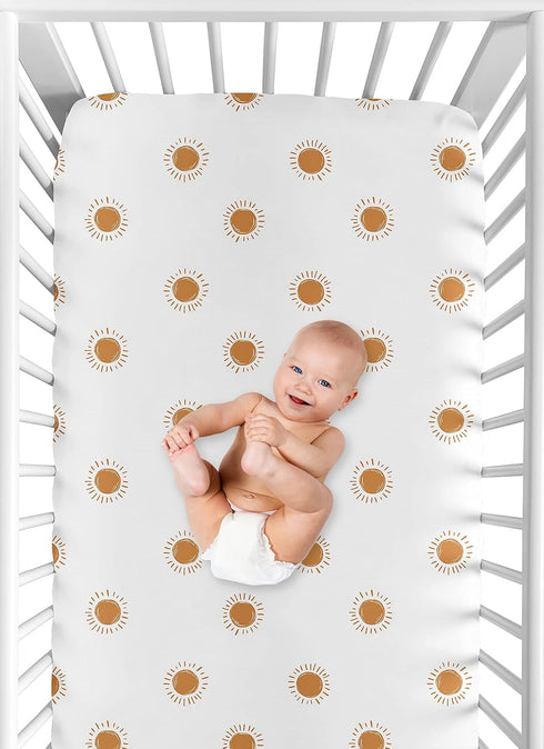 Sweet Jojo Designs Fitted Baby Crib Sheets (White and Orange Boho Sun) for Girls, Infant Nursery, Toddler Room