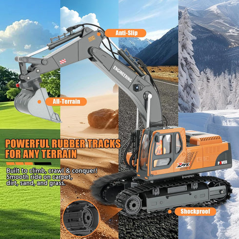 Dogern 3-12, 3-IN-1 2.4GHz 14 680Rotating, 2400mAh RC Excavator Toy for Boys Bucket/Claw/Drill, Channel Construction
