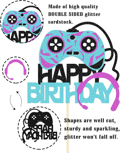 Video Games Level Up Happy Birthday Cake Toppers, Gamers Birthday Party Favors for Video Game