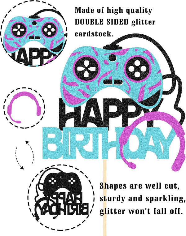 Video Games Level Up Happy Birthday Cake Toppers, Gamers Birthday Party Favors for Video Game
