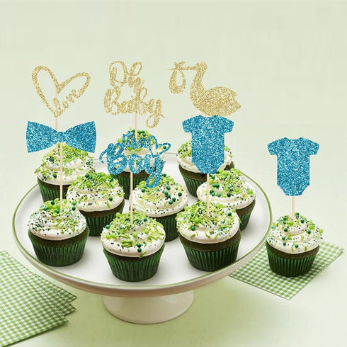 Gyufise 36 Pack Oh Baby Cupcake Toppers, It's a Boy Glitter Cake Picks for Baby Shower & Birthday Party Supplies