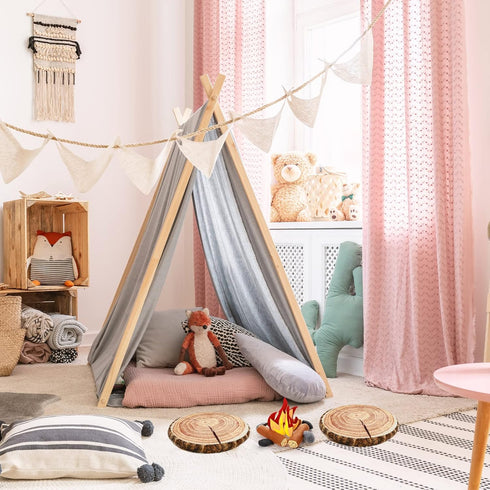 17 Pcs Pretend Camping Play Set - Decorative Round Throw Pillows, Safe Fake Campfire Plush Wood Shaped Floor Cushion