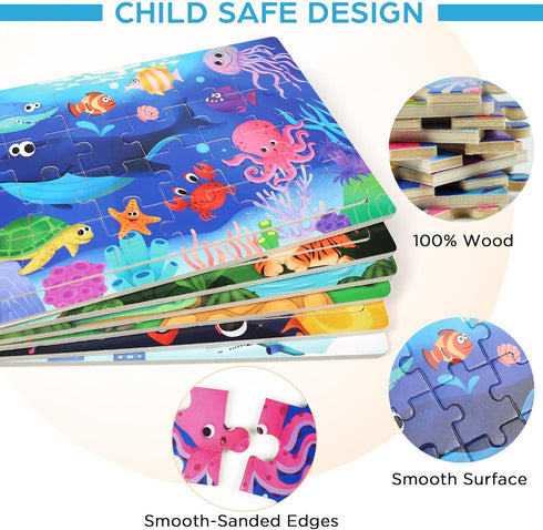 BenBen Jigsaw Puzzles, Wooden Puzzles for Kids Ages 3-5, 6 Pack 24 Piece Toddler Puzzle for Boys Girls, Preschool Learning Educational Toys