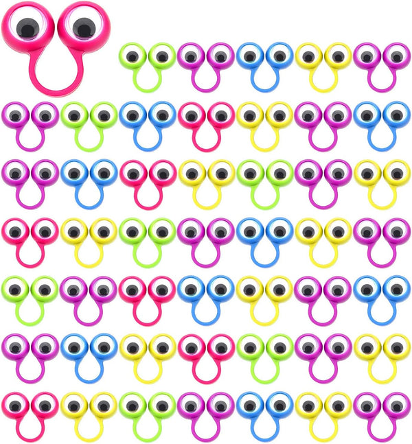 JOVITEC 48 Pcs Eye Finger Puppets Toys Set - Googly Wiggly Eyeball Rings for Kids, 5 Colors