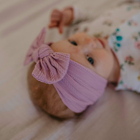Parker Baby 5 Pack Cable Knit Nylon Headbands - Soft, Stretchy Bows for Girls, Multiple Colors