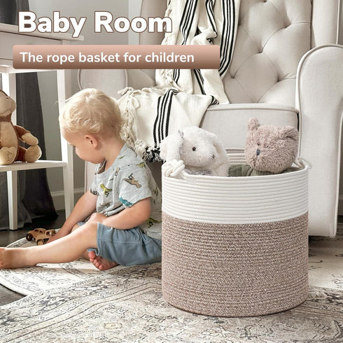 Goodpick Woven Storage Basket, Small Laundry Basket for Clothes, 15 x 14.2 Inches, Toy Storage, Brown