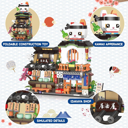 Set, 809 6-12 NEWABWN Japanese Street View Izakaya Shop Mini Building Blocks, MOC Creative Cute Japanese Toys Model PCS