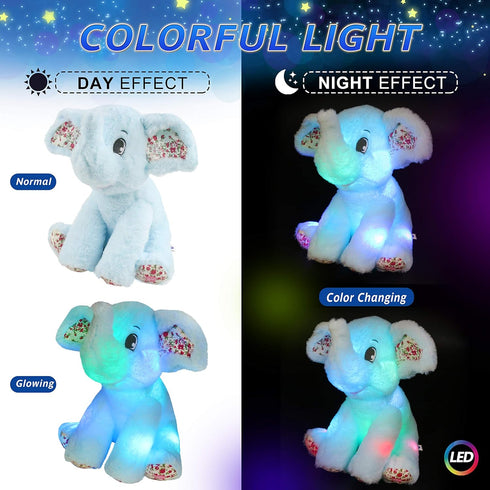 BSTAOFY Light Up Elephant Soft Plush Toy, Cozy LED Stuffed Animal Nightlight for Kids