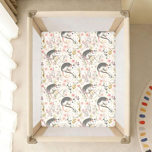 miaozhen 1 Pack 52x28 Cotton Baby Crib Sheets Ultra Soft Cute Cartoon Garden Possum Spring Crib Mattress Sheet