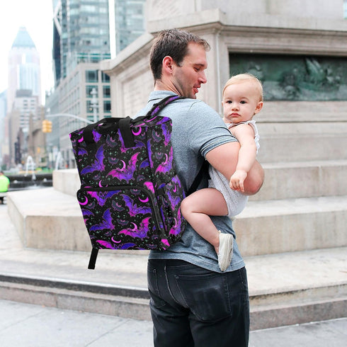 Backpack Backpacks MNSRUU Diaper Bag Purple Bat Gothic Diaper Bag Multifunction Travel Diaper Bag Tote Large Capacity