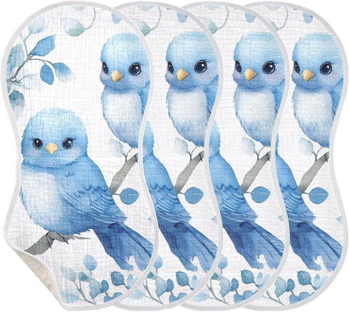 GOODOLD Set 2 Pack Blue Birds Muslin Baby Burp Cloths - Super Absorbent and Soft Burping Rags - Cotton Burp Clothes