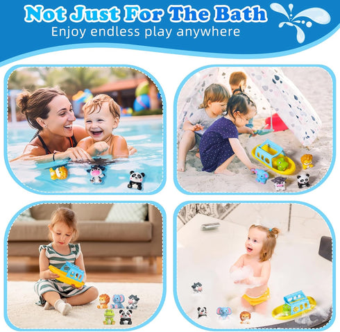 Set 1+ 5PCS Summer Oriate Bath Toys for Year Old, Mold Free Silicone Animal Finger Puppets with BPA Free Boat