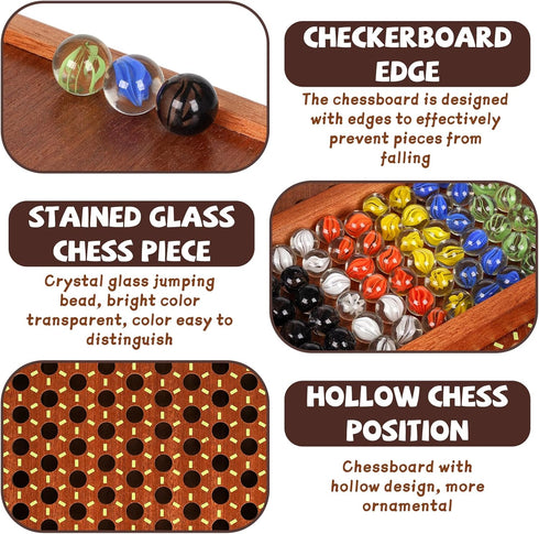 15-Inch Set 72 Wooden Chinese Checkers Board Game Classic Strategy Game with Glass Marbles, Dual-Sided Storage Drawer