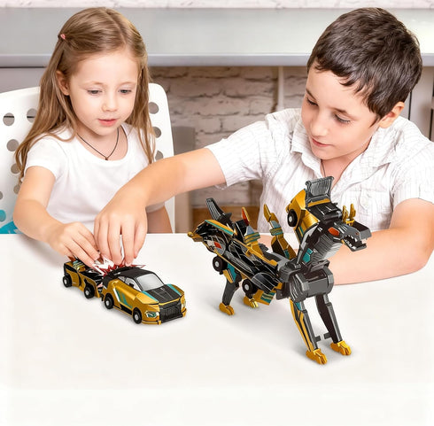 Lottmopi 2-in-1 3-12, Collision Transforming Dinosaur Car Toy, Magnetic Crash Convertible Robot Dino Toys for Kids Ages