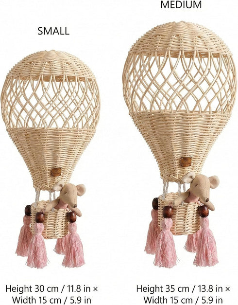 Generic Handmade Rattan Hot Air Balloon Wall Decor Boho Nursery and Kids Room Hanging (Small)