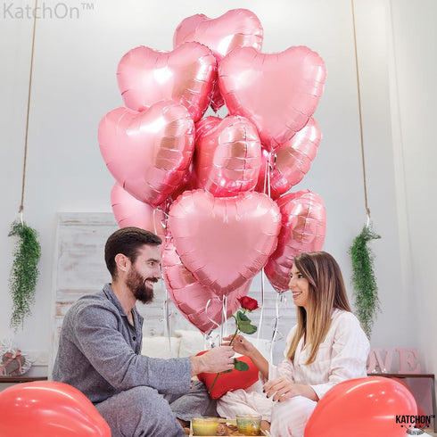 KatchOn Light Pink Heart Balloons Foil, 18 Inch, Pack of 10, Heart Shaped Balloons for Special Occasions