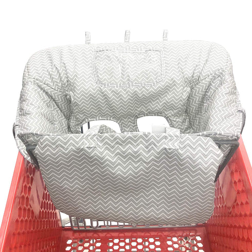 HIVVI 2-in-1 Portable Grocery Cart Seat Cover and Baby Highchair Cover (Gray Chevron)