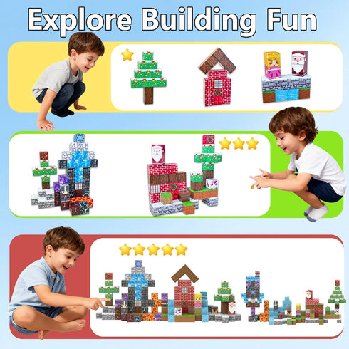 150PCS 31 3-12 Magnetic Building Blocks with Nature Designs - Water, Grass, Lava, Rock, STEM Toy for Kids Ages