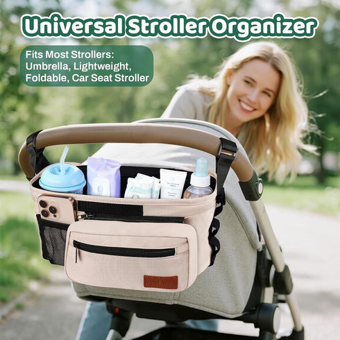 Guiseapue Universal Stroller Organizer with Cup Holder: Baby Essentials, Stroller Caddy with Shoulder Strap, Detachable