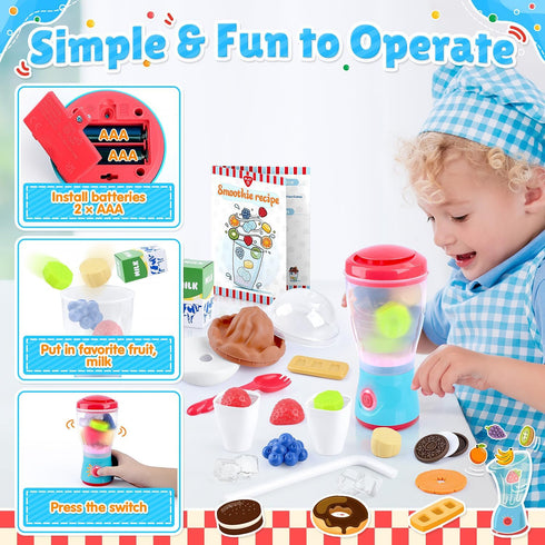Set 27 3+ PLAY Smoothie Maker Toy Blender - Pcs Pretend Play Kitchen Appliance for Kids with Realistic Action, Light
