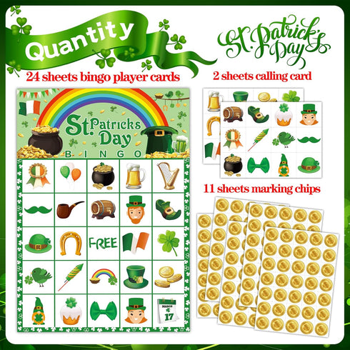 St Patricks Day Bingo - MISS FANTASY Games for Kids, 24 Players, St Patricks Day Party Activity