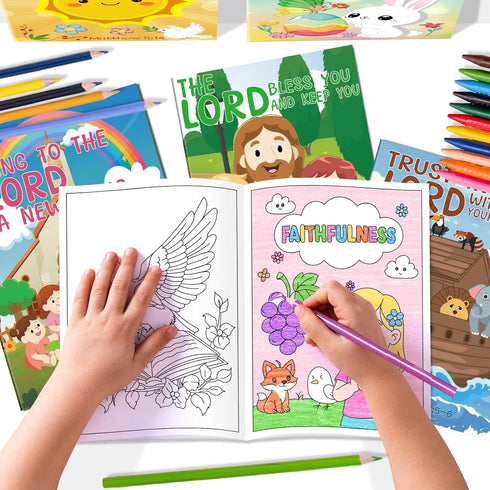 24Pcs Kalysky Christian Bible Coloring Books for Kids, Mini Religious Jesus Stories Booklet Bulk,DIY Art Drawing Book