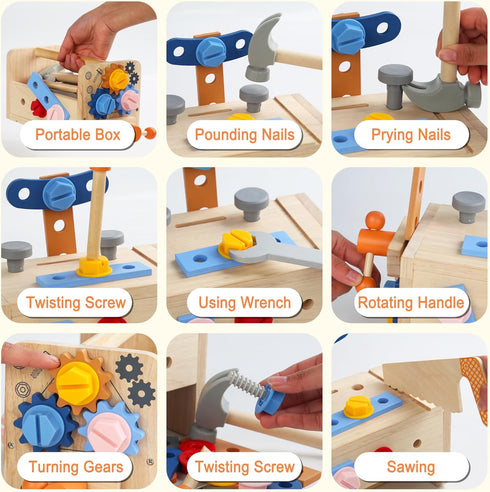 Set, 38PCS 3+ 3 4 5 (36Pcs) Wooden Kids Tool Educational STEM Construction Toys for Toddler, Wooden Tool Bench