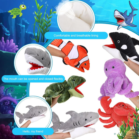 6 Stuffers(Sea,11.81 inches/ 30 cm) Liliful Pieces Animal Hand Puppets Kids Hand Puppets with Working Mouth Animal