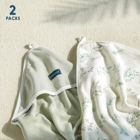 2 Pack Infant,34"x 34" GRSSDER Baby Hooded Towel for Newborn, Super Soft Bath Towels with Original Designs, Ultra