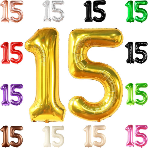 KatchOn Giant Gold Number 15 Balloons - 40 Inch Foil 15 Balloons for Birthday Party & Anniversary Decorations